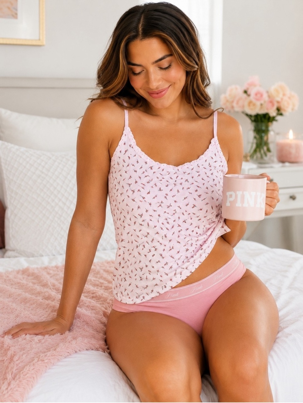 Victoria's Secret Pink PRETTY PERFECT CAMI pink ditsy floral 🌸